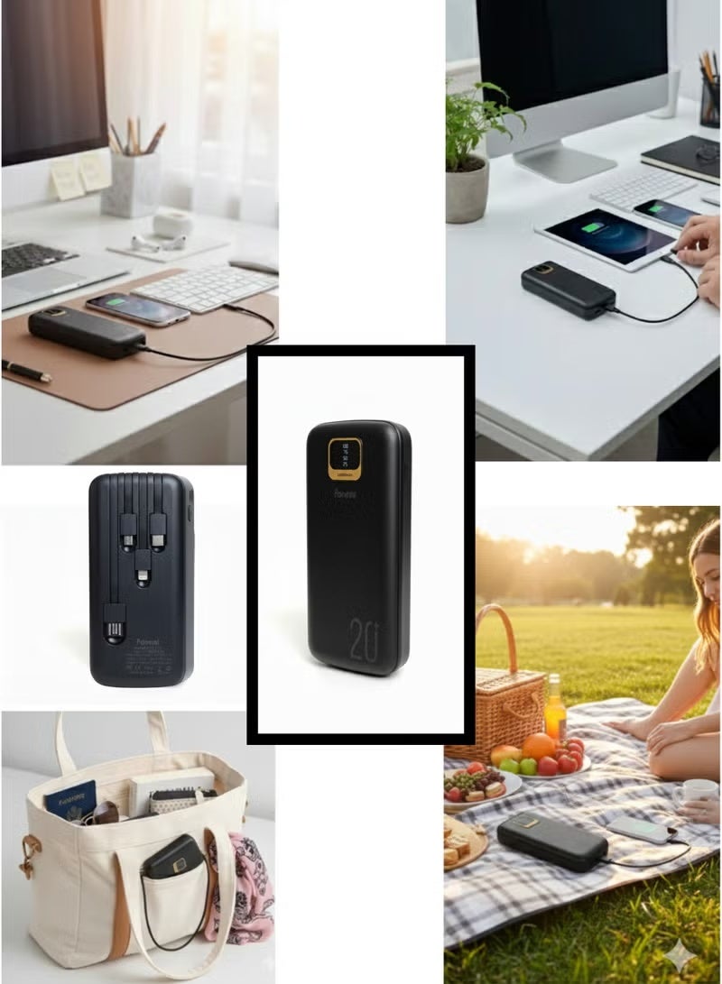 Fonemi 20000mAh Power Bank 22.5W Fast Charging with Built-in 4 Cables | Type-C, Lightning, Micro USB & USB | LED Display | Dual Input & Multi Output | Portable Charger with Handle - Image 5